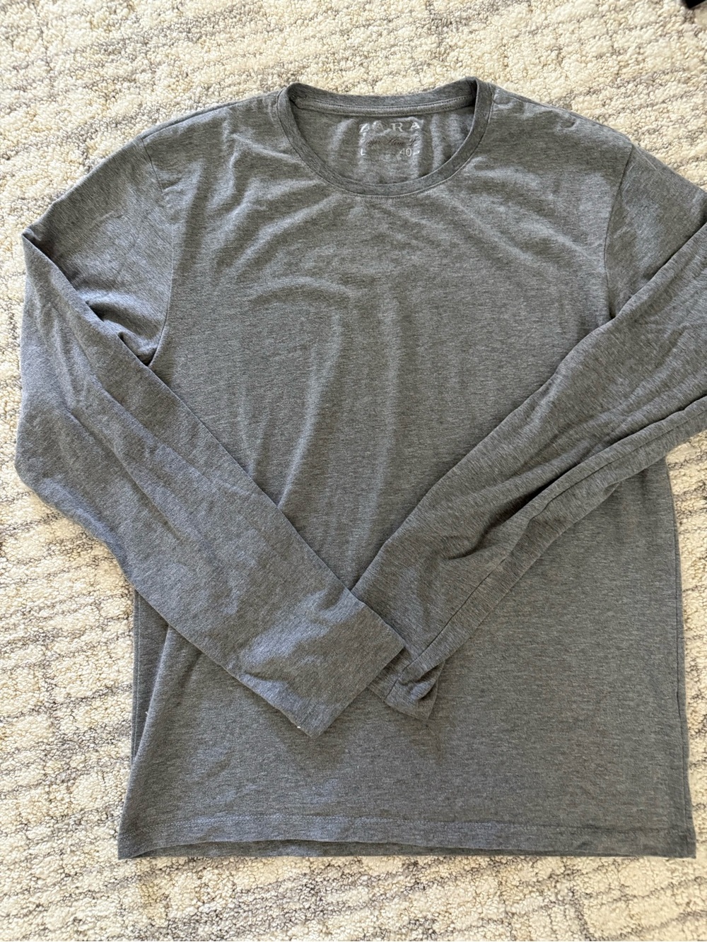 Zara Men's Long Sleeve Crewneck Shirt - Heather Gray